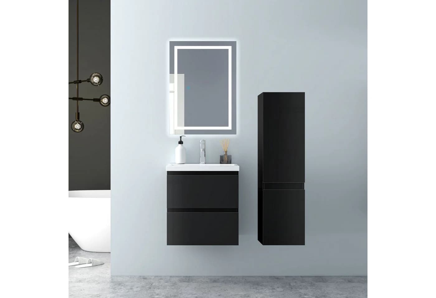 Aica Sanitär Hochschrank Badschrank Hochglanz Schwarz 2 Türen - Bild 4