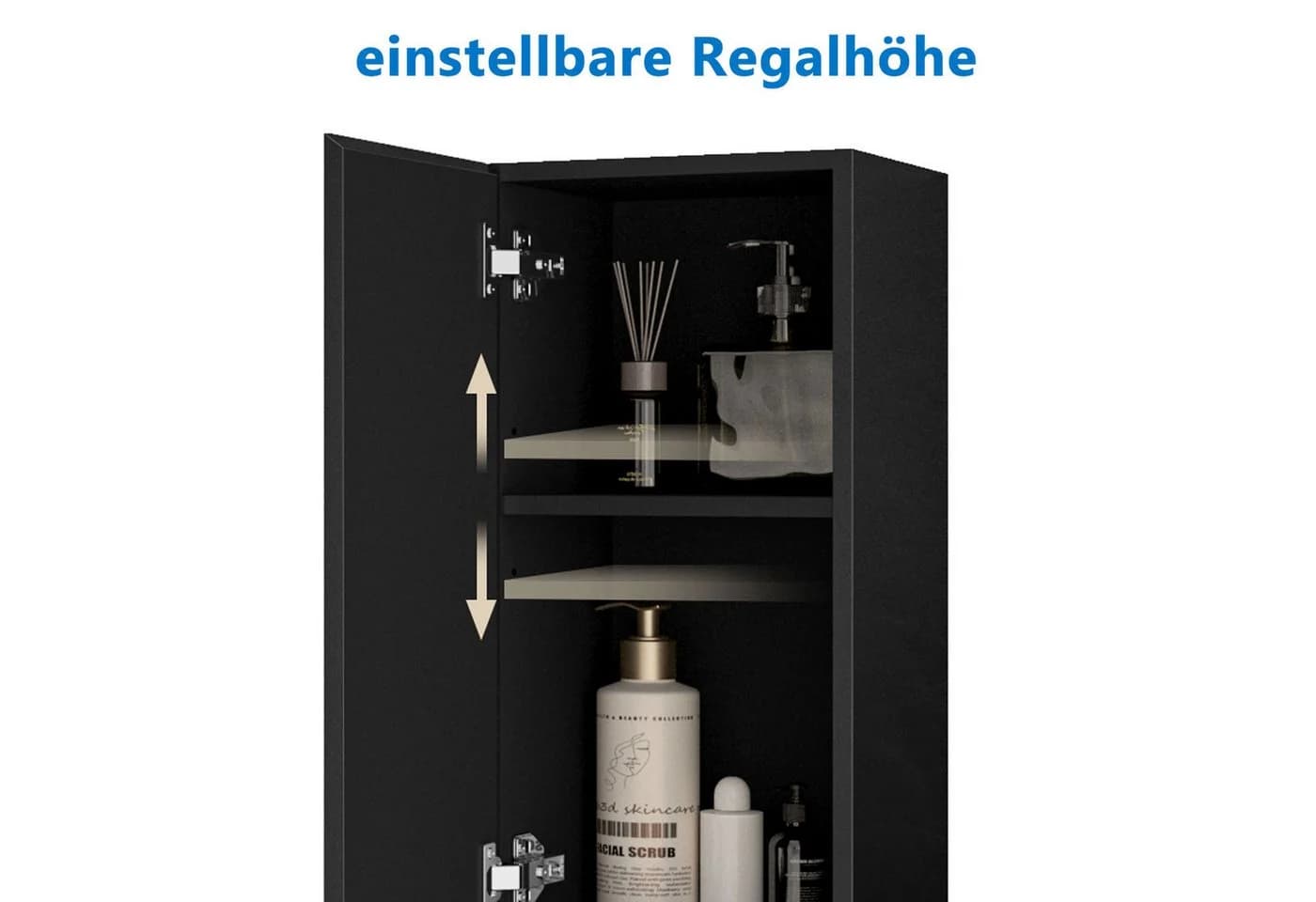 Aica Sanitär Hochschrank Badschrank Hochglanz Schwarz 2 Türen - Bild 5