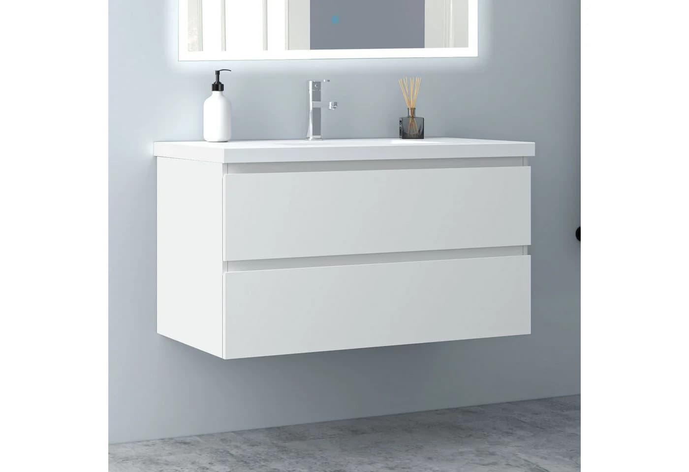 Aica Sanitär Waschtisch mit Unterschrank 100cm Weiß Kunststein - Bild 2