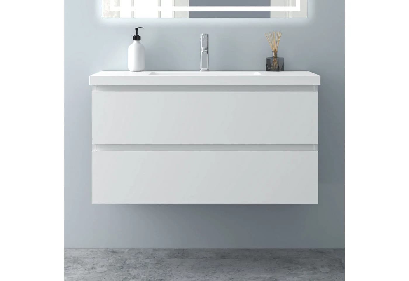 Aica Sanitär Waschtisch mit Unterschrank 100cm Weiß Kunststein - Bild 3