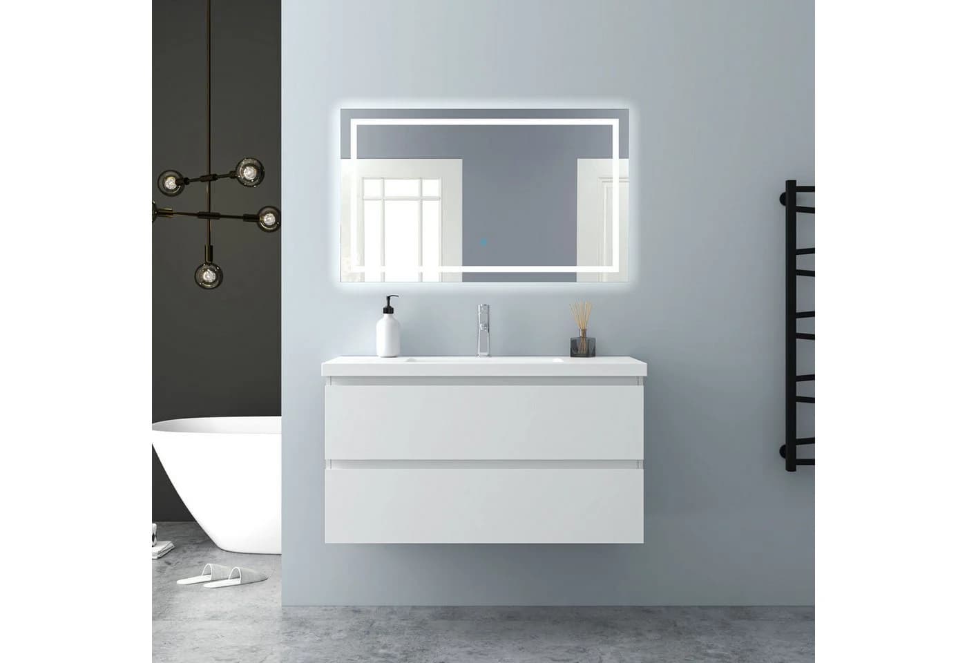 Aica Sanitär Waschtisch mit Unterschrank 100cm Weiß Kunststein - Bild 4