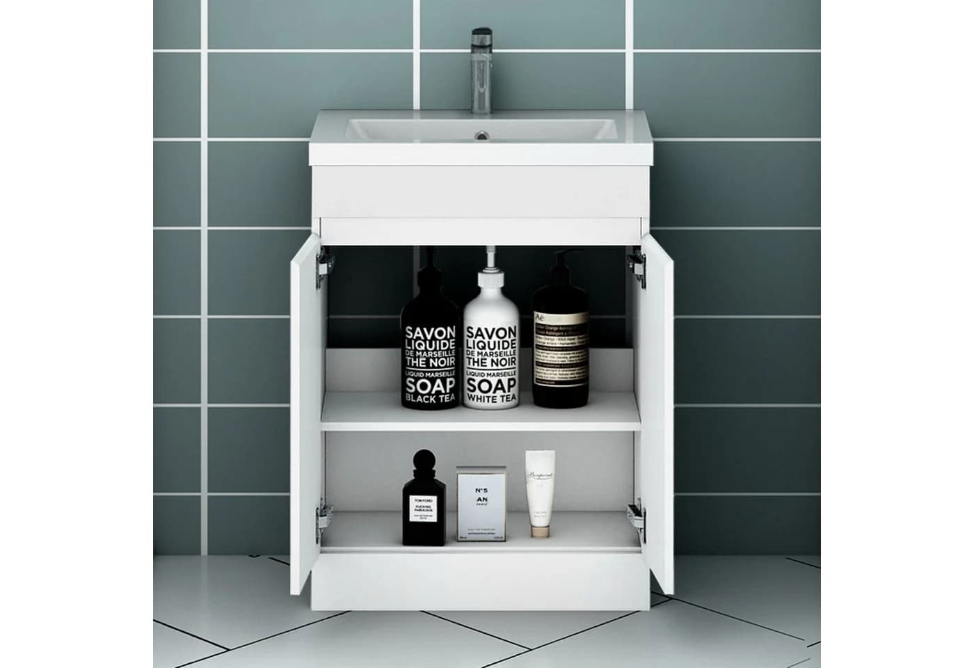 Aica Sanitär Waschtisch-Set mit Unterschrank und Softclose