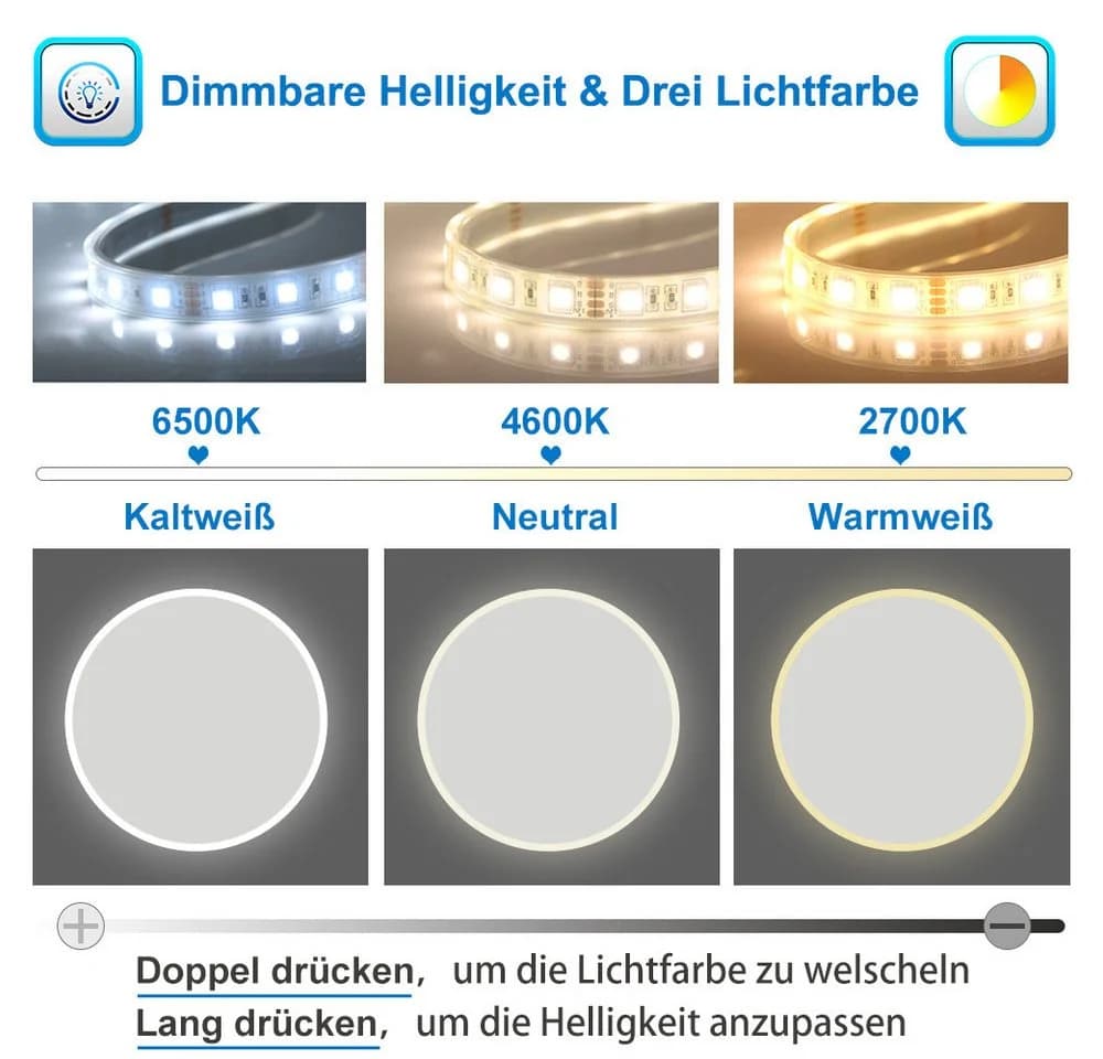 Aica Sanitär Badspiegel Rund LED Dimmbar IP44 Touch - Bild 5