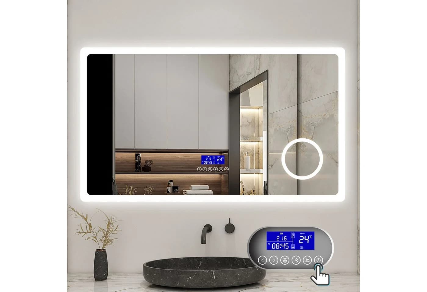 Aica Sanitär Badspiegel LED Dimmbar Beschlagfrei mit Uhr und Bluetooth - Bild 2