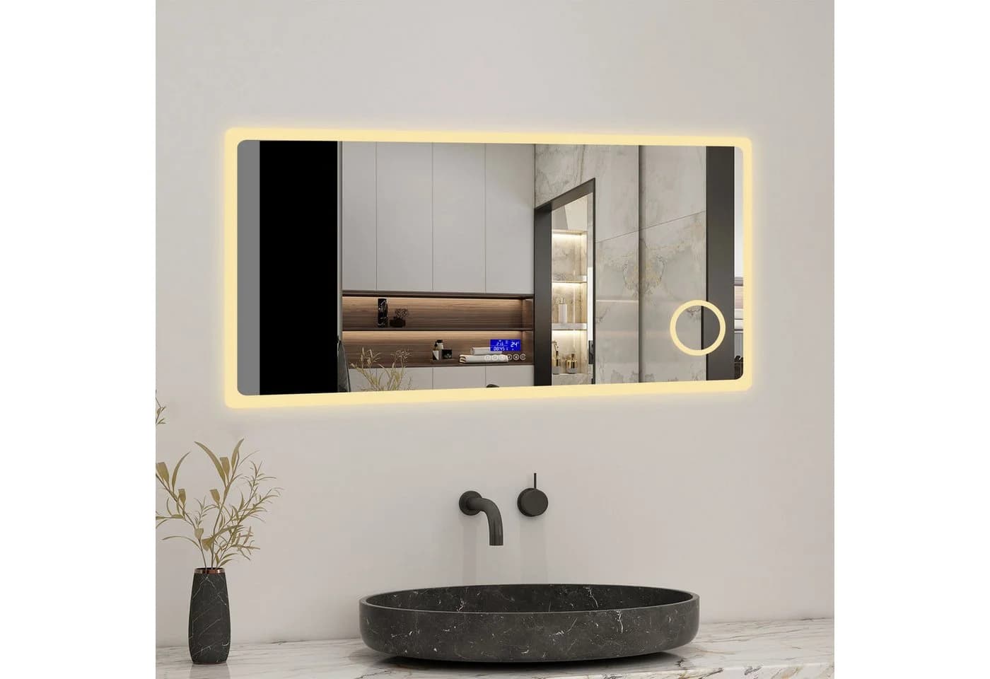 Aica Sanitär Badspiegel LED Dimmbar Beschlagfrei mit Uhr und Bluetooth - Bild 3