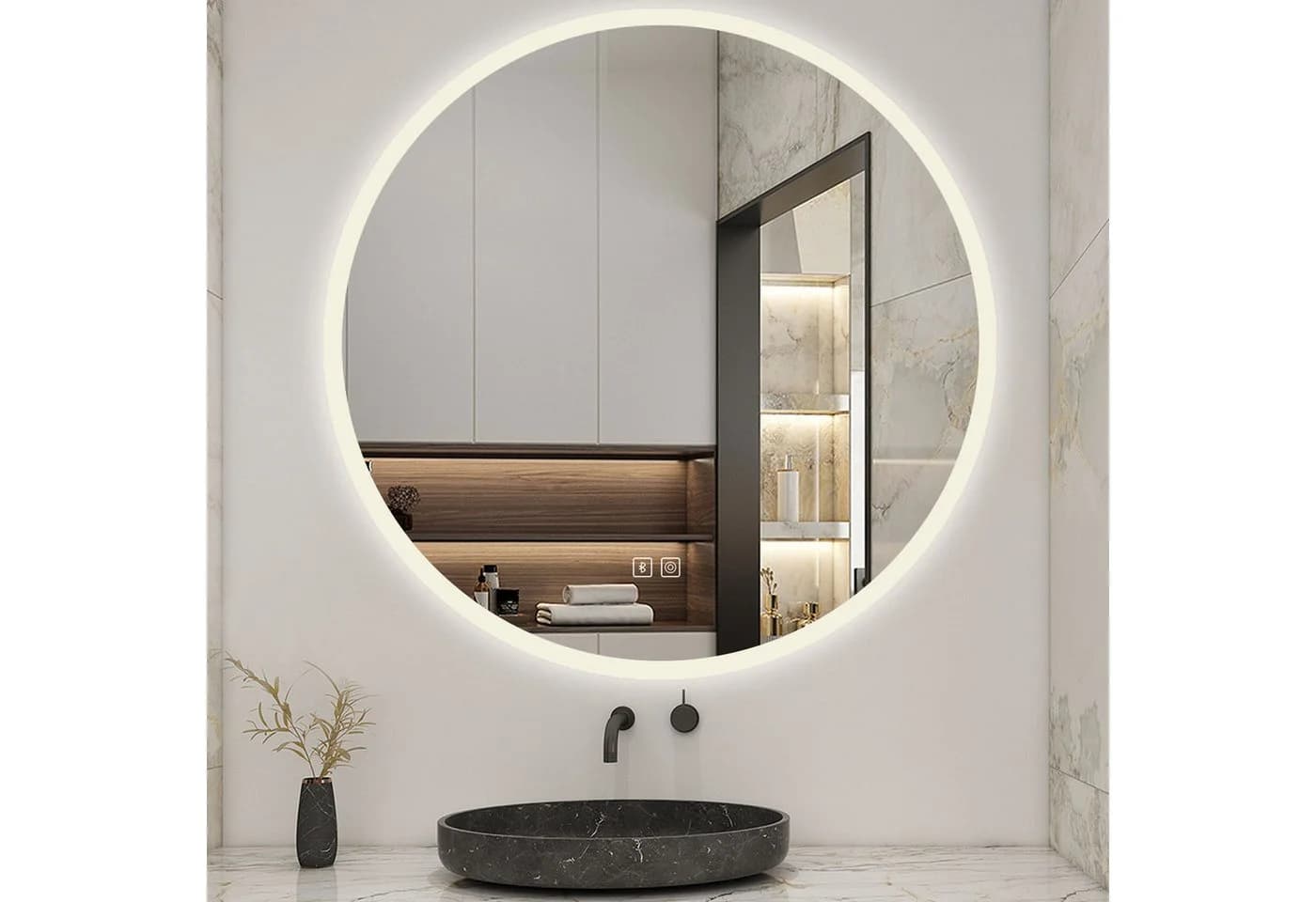 Aica Sanitär LED Badezimmerspiegel Rund mit Bluetooth & Antibeschlag - Bild 3