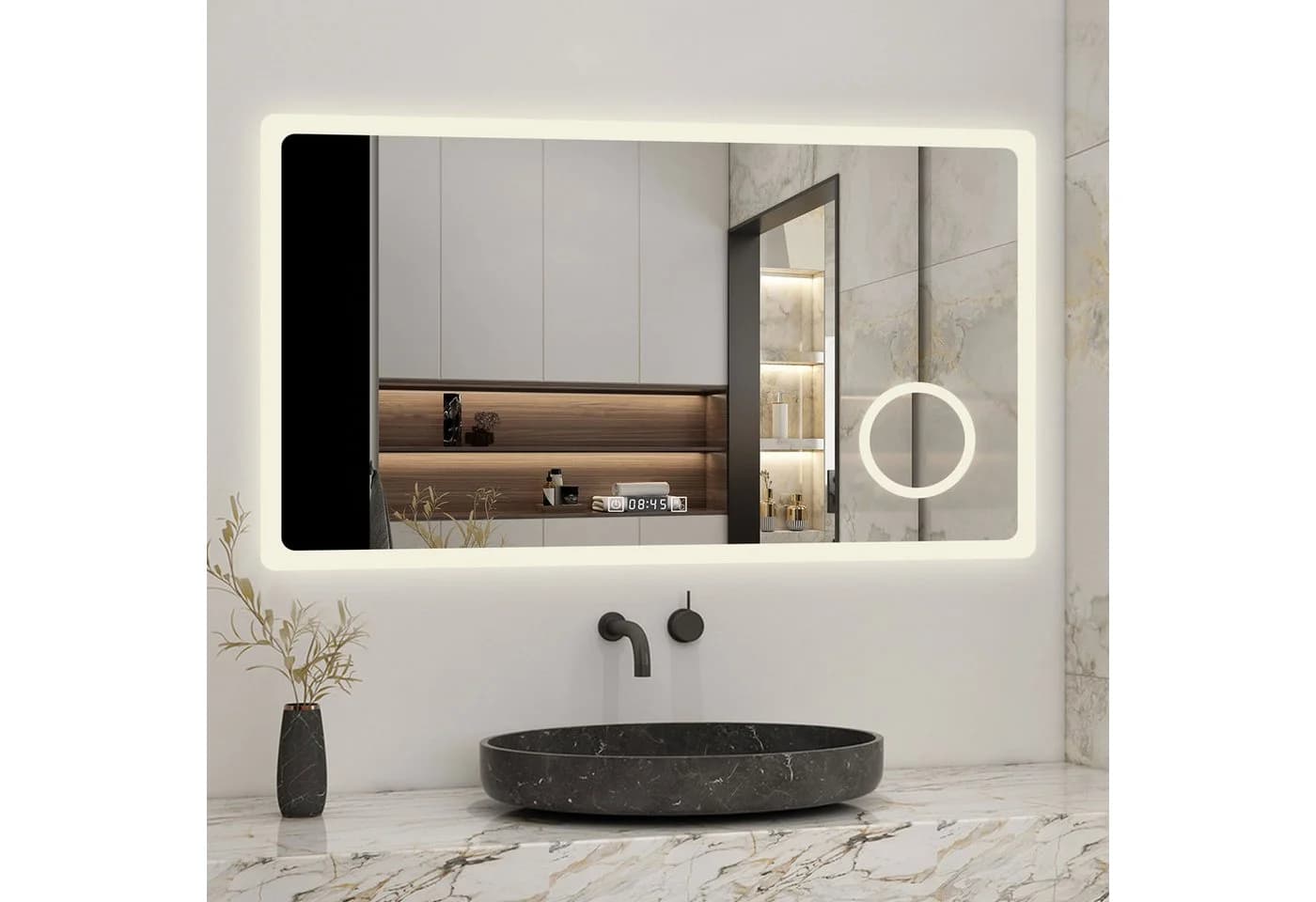 Aica Sanitär LED Badspiegel mit Touch, Steckdose & 3x Lupe