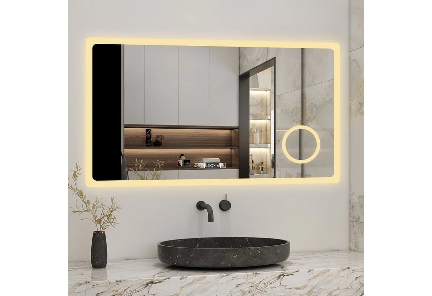 Aica Sanitär LED Badspiegel mit Touch, Steckdose & 3x Lupe - Bild 3