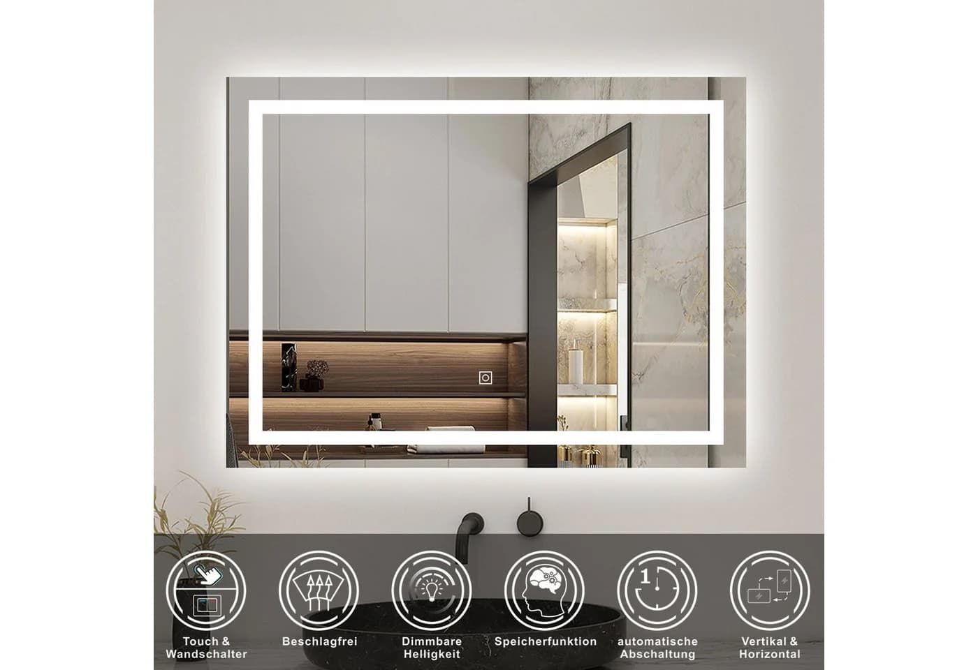 Aica Sanitär Badspiegel mit LED-Beleuchtung und Touch-Schalter - Bild 3