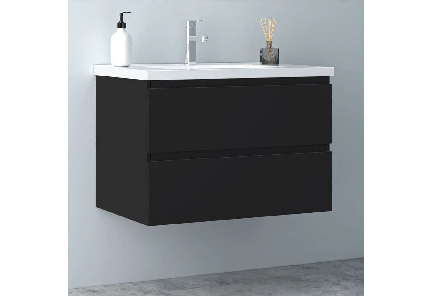 Aica Sanitär Waschtisch mit Unterschrank Hochglanz Schwarz - Bild 2