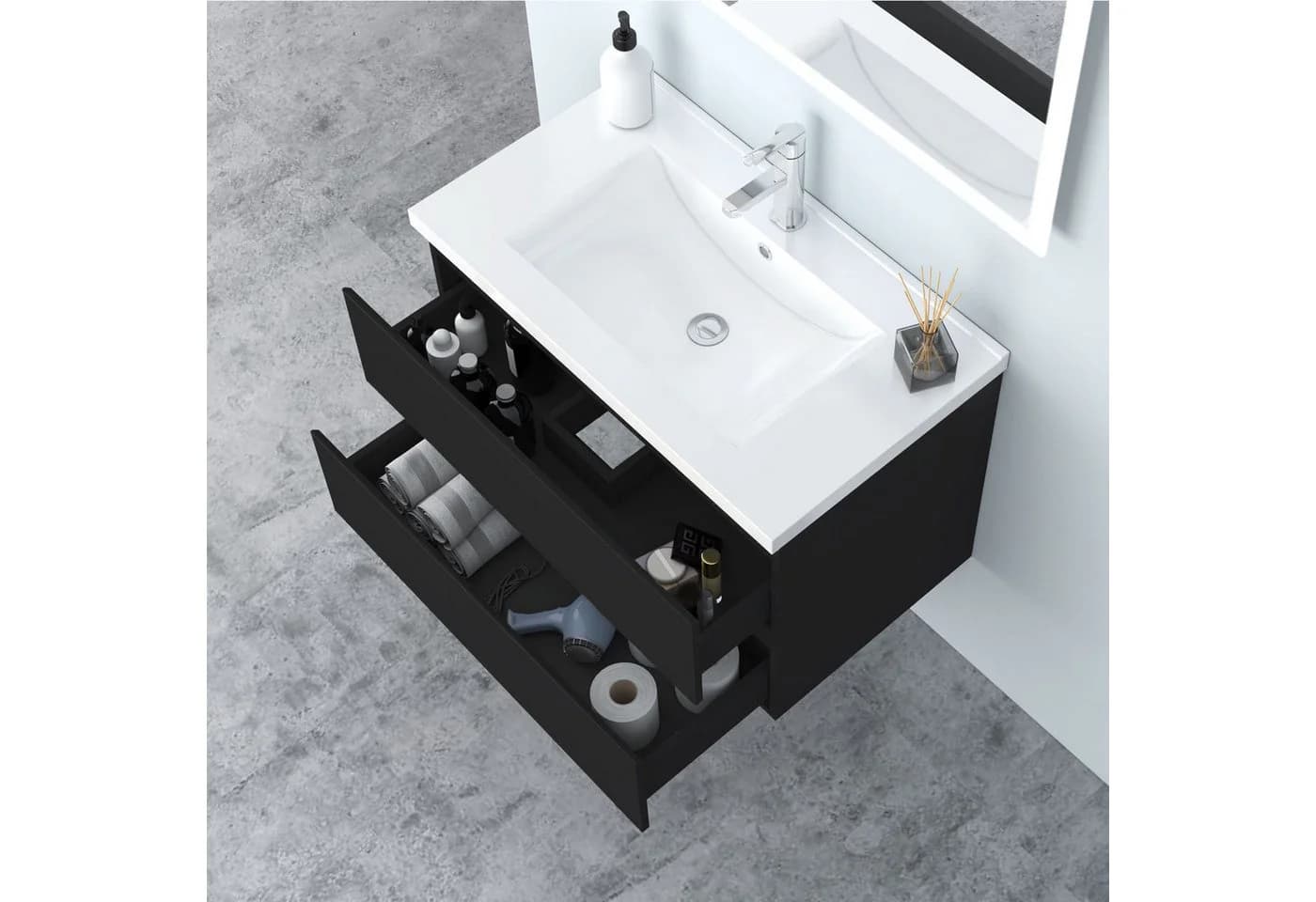 Aica Sanitär Waschtisch mit Unterschrank Hochglanz Schwarz - Bild 3