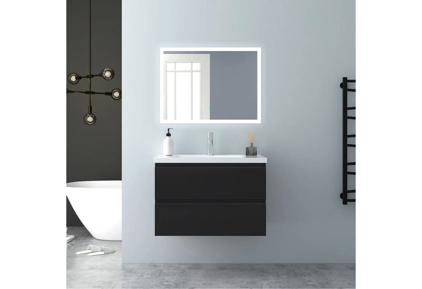 Aica Sanitär Waschtisch mit Unterschrank Hochglanz Schwarz - Bild 4