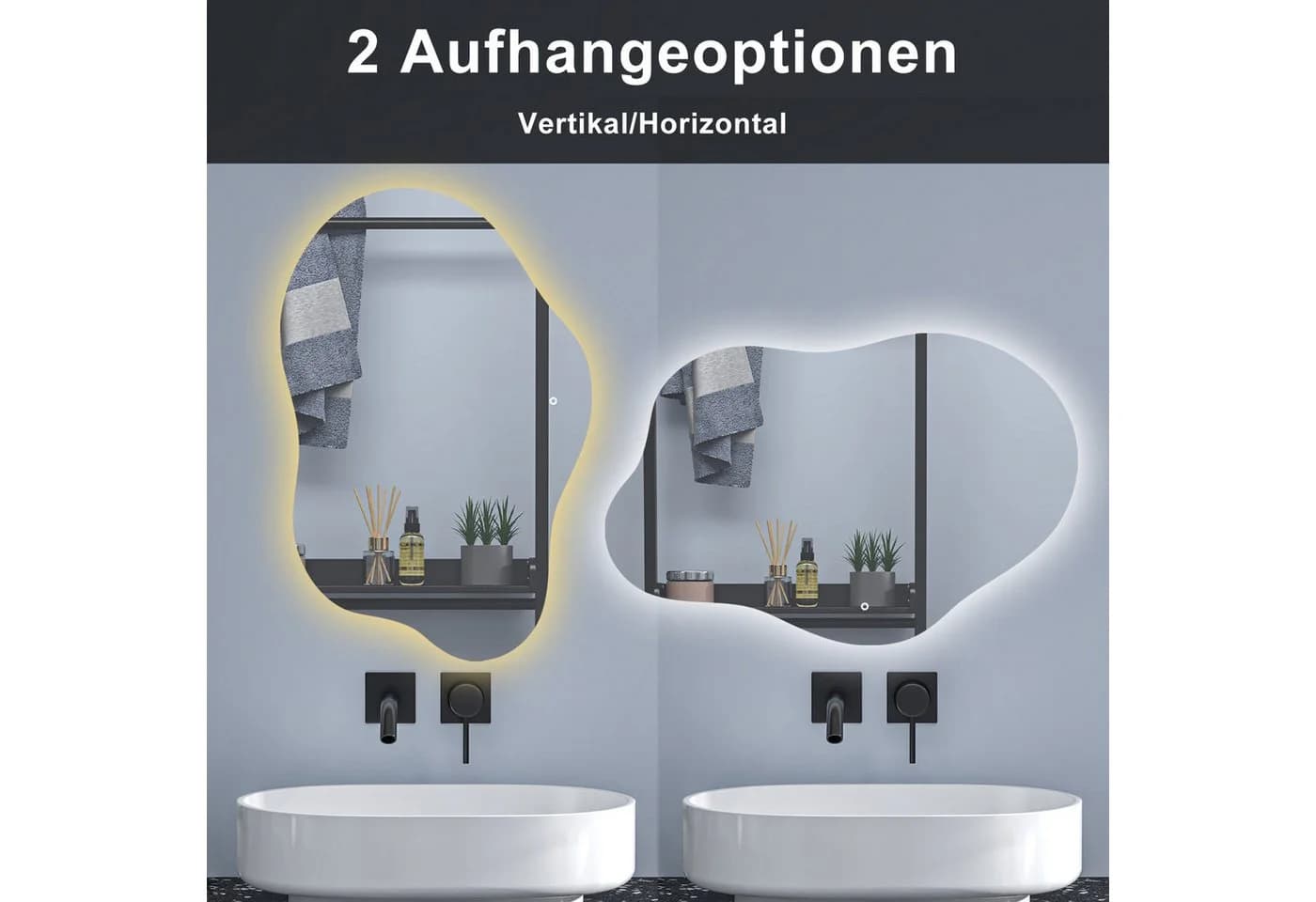 Aica Sanitär LED Badspiegel Asymmetrisch Dimmbar Antibeschlag - Bild 5
