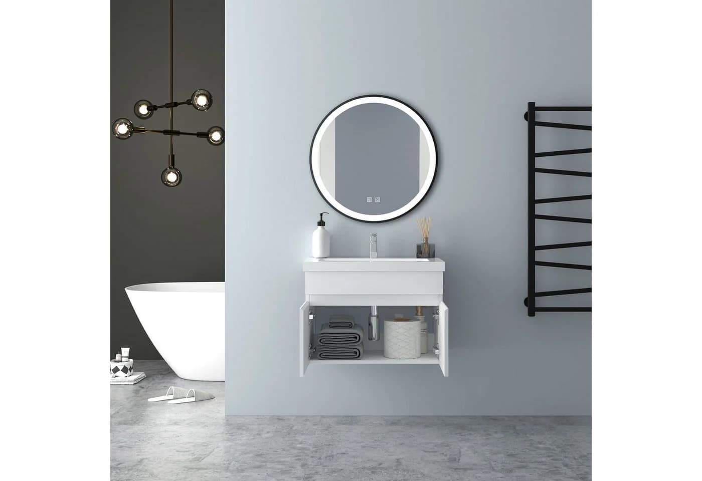 Aica Waschtischunterschrank mit Becken 60-120cm Weiß - Bild 3