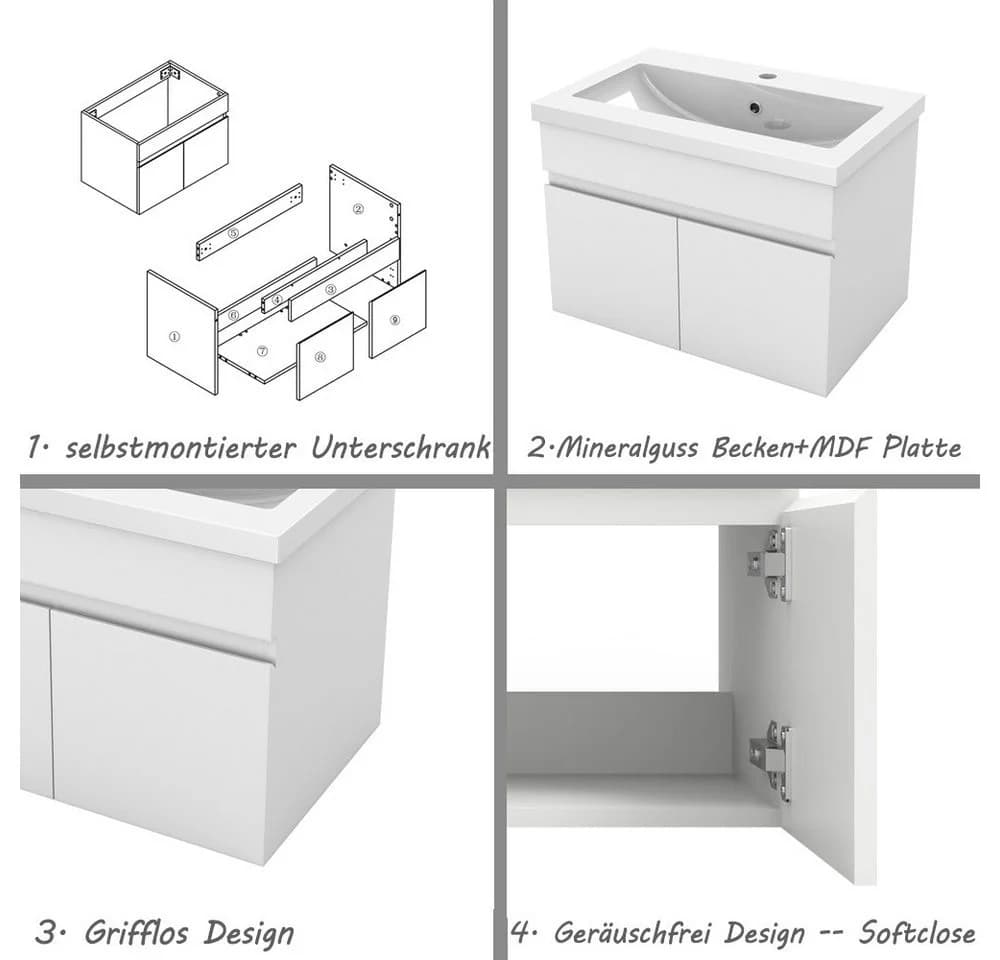 Aica Waschtischunterschrank mit Becken 60-120cm Weiß - Bild 5