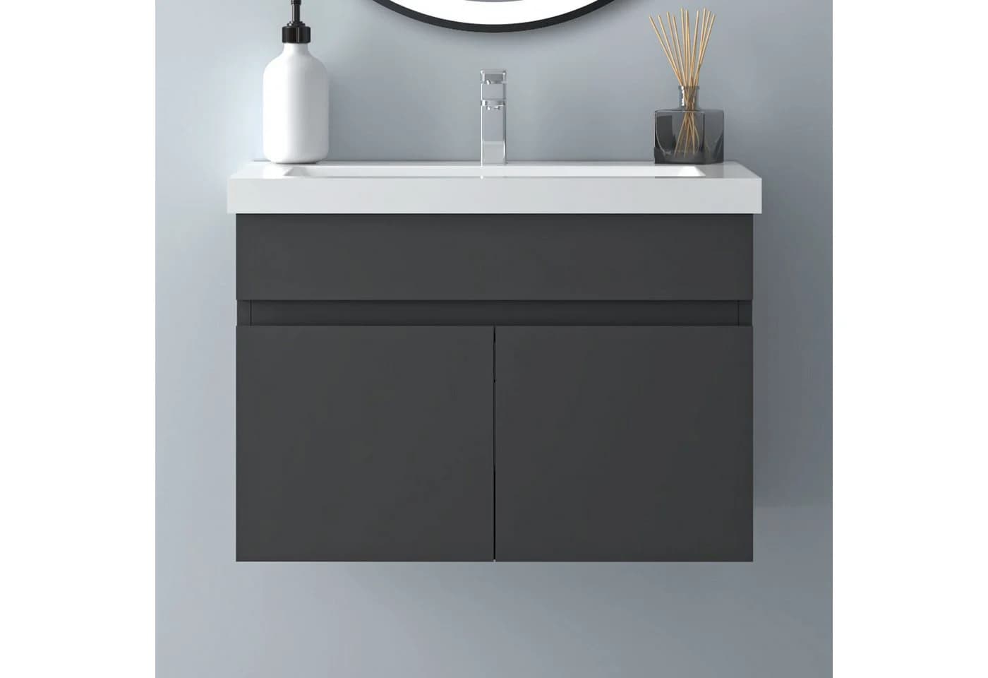Aica Sanitär Waschtisch Unterschrank Set Weiß MDF Grifflos - Bild 2