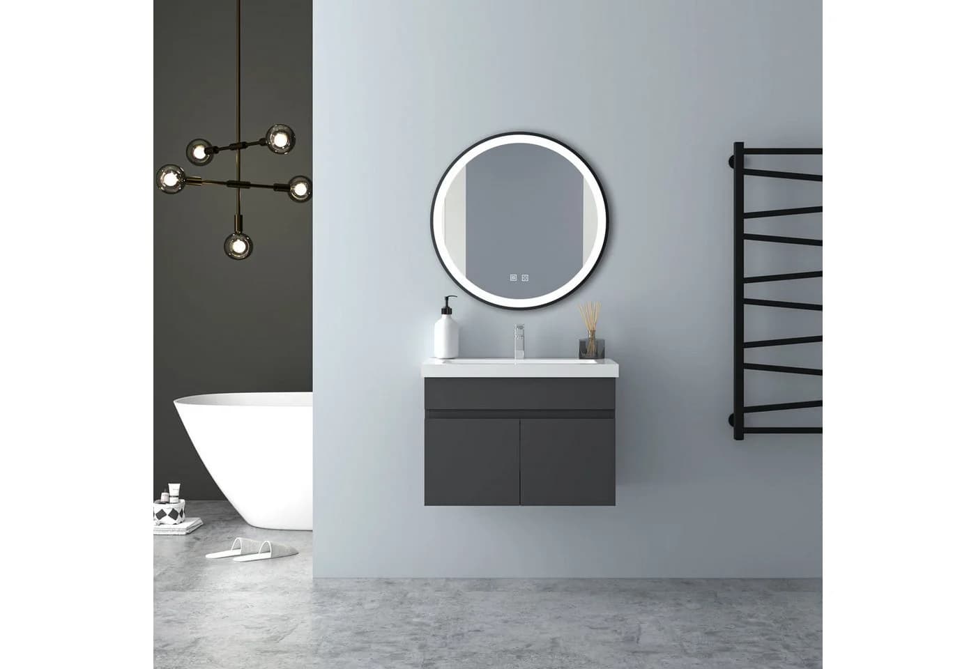Aica Sanitär Waschtisch Unterschrank Set Weiß MDF Grifflos - Bild 4