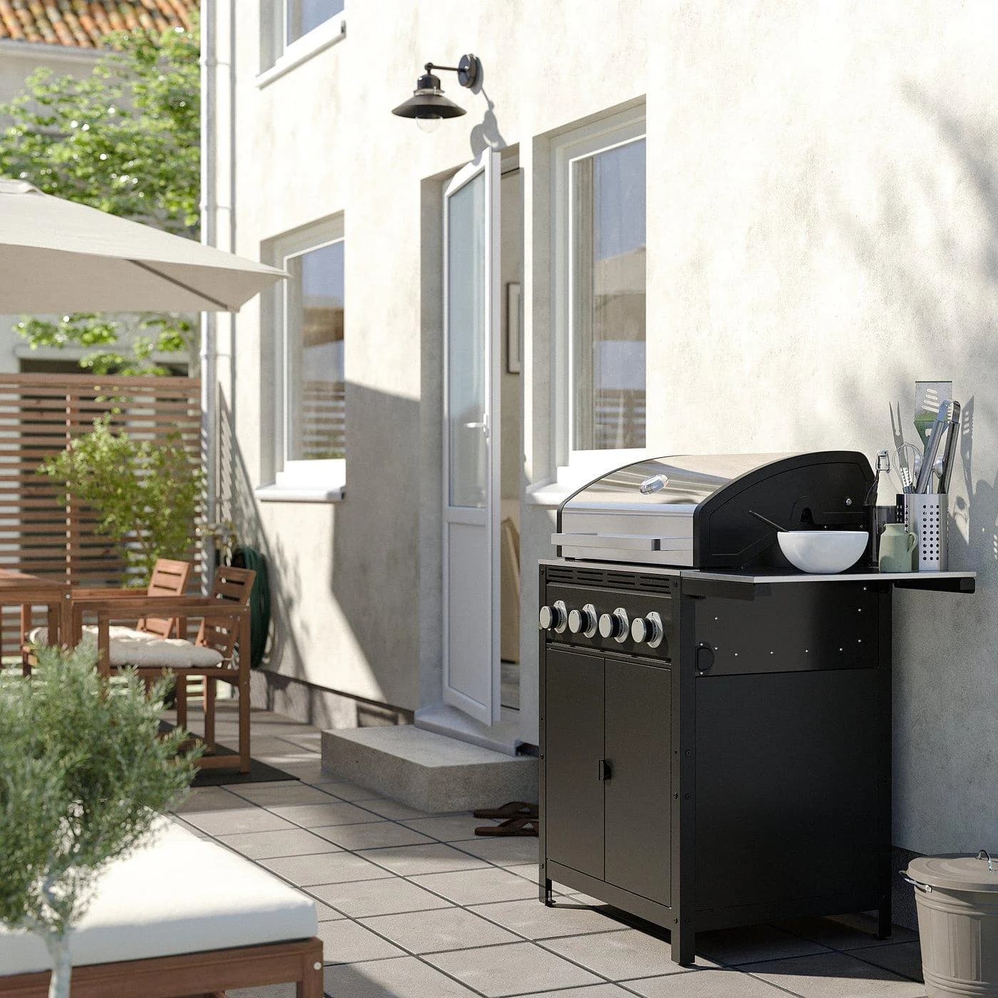 IKEA GRILLSKÄR Gasgrill mit Beistelltisch Edelstahl Grau
