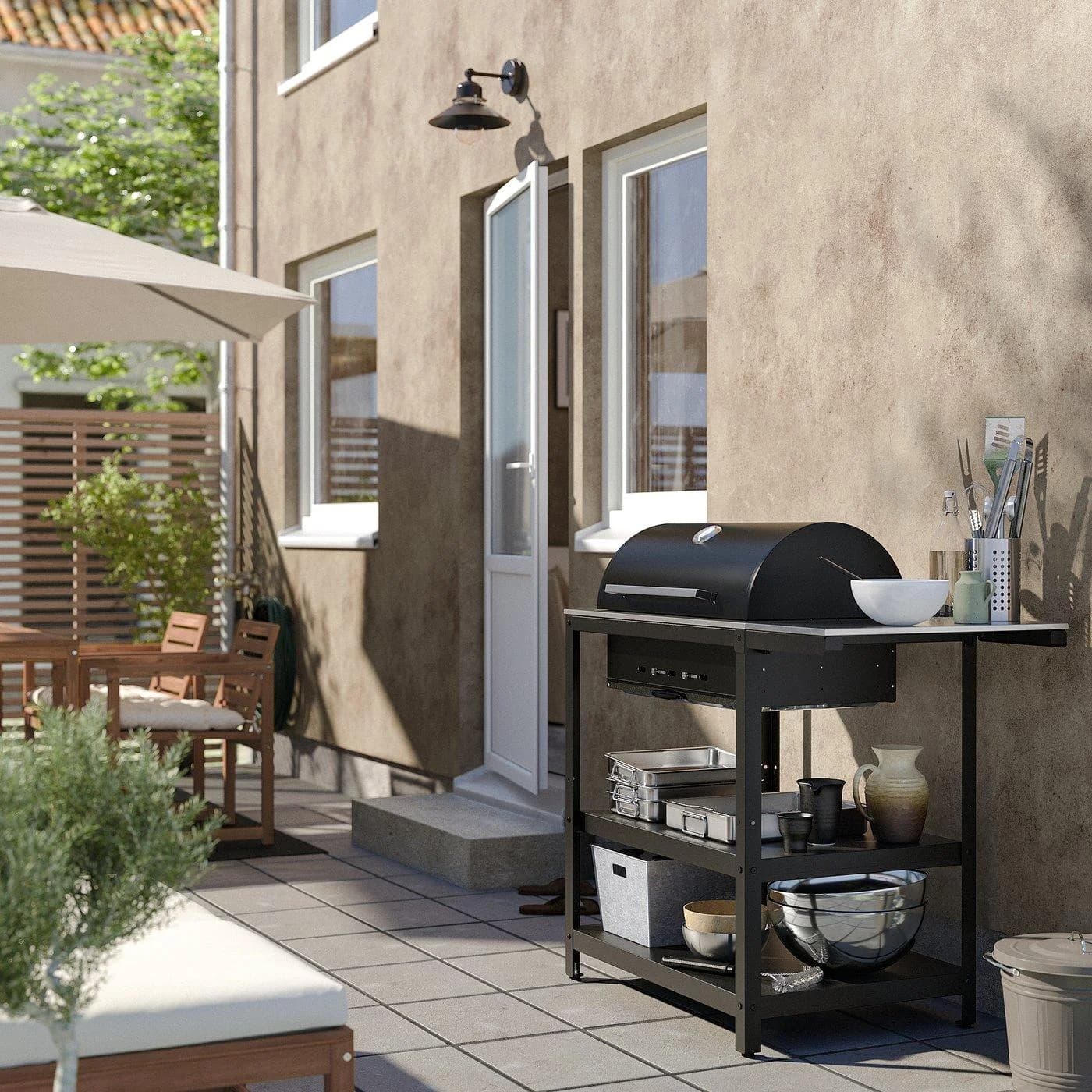 IKEA GRILLSKÄR Kohlegrill mit Beistelltisch Edelstahl Grau