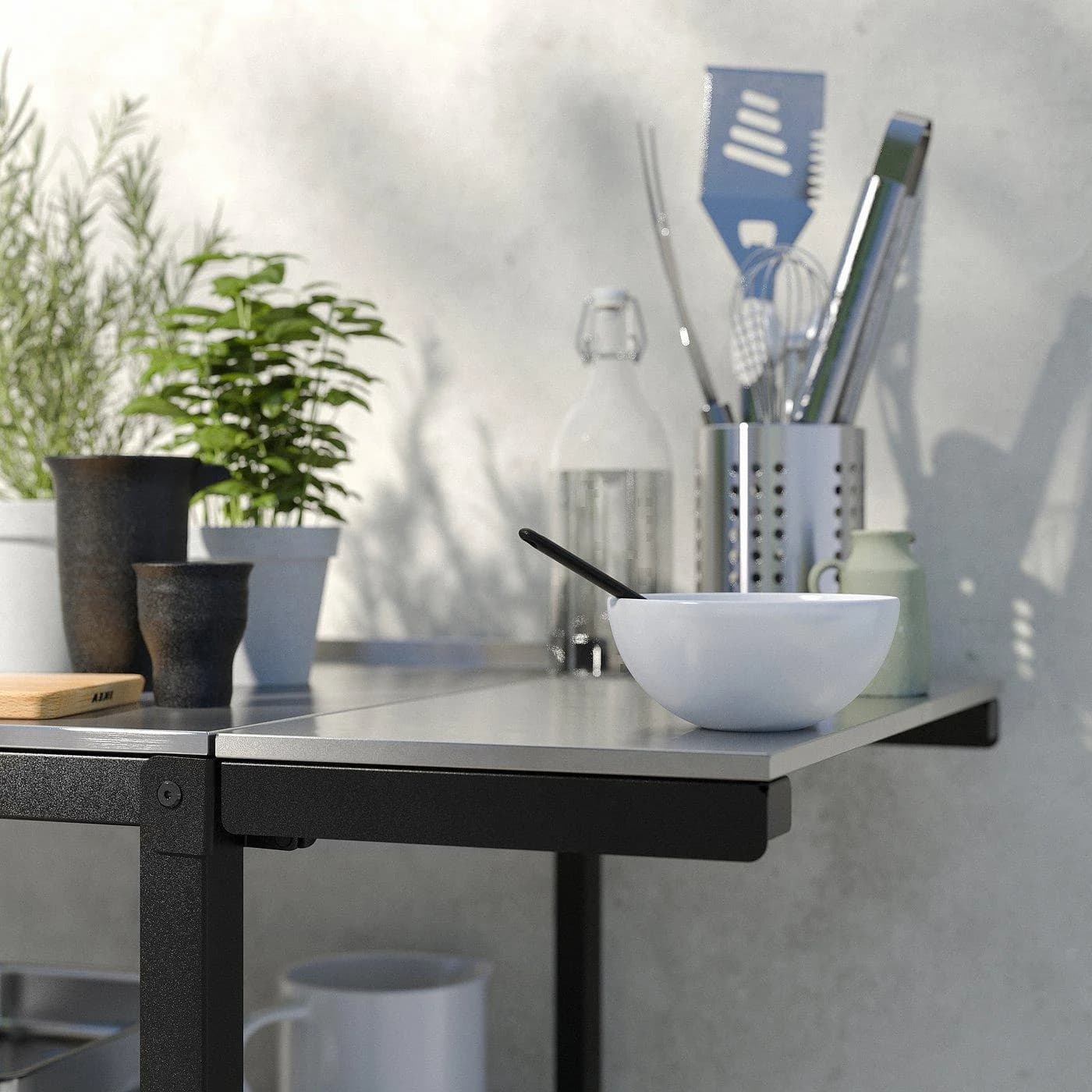 IKEA GRILLSKÄR Beistelltisch Schwarz/Edelstahl Klappbar