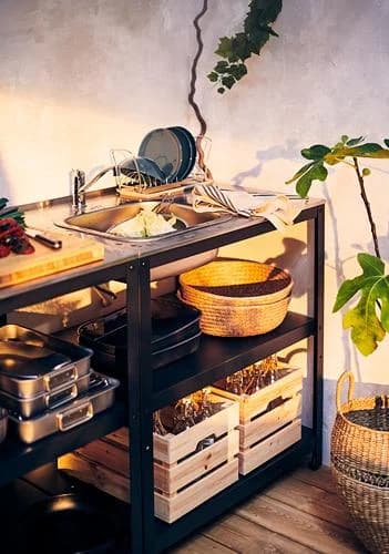 IKEA GRILLSKÄR Regalelement für Spüle Schwarz Edelstahl