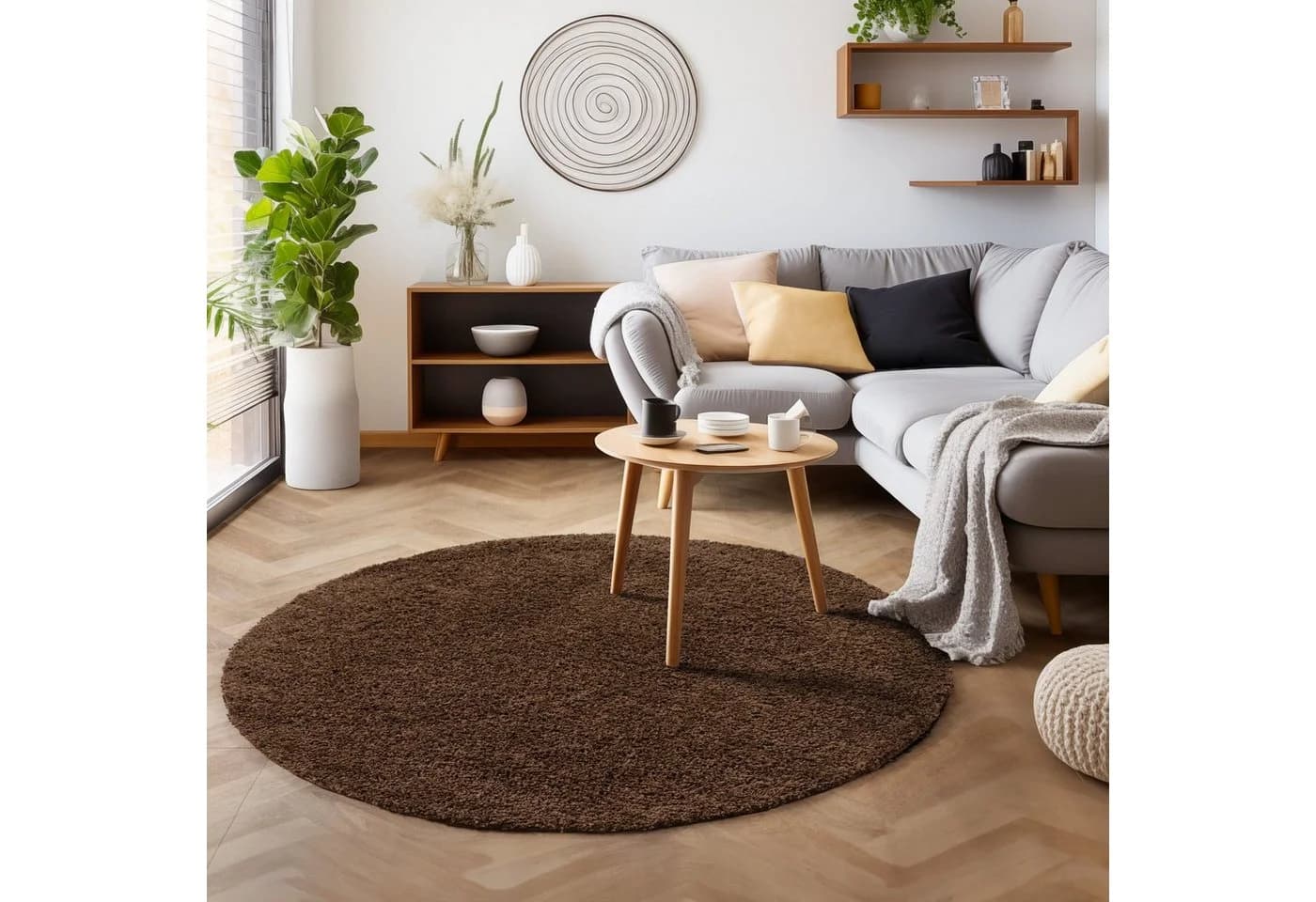 SIMPEX24 Teppich Unicolor Einfarbig Rund 30 mm Shaggy Wohnzimmer - Bild 2