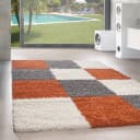 SIMPEX24 Teppich Kariert Design Orange Hochflor Läufer Bild 2