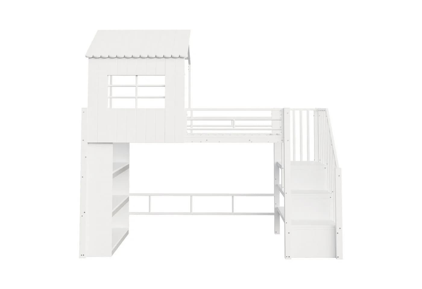 Sweiko Hochbett 90x200cm Weiß/Rosa mit Treppe & Stauraum - Bild 5