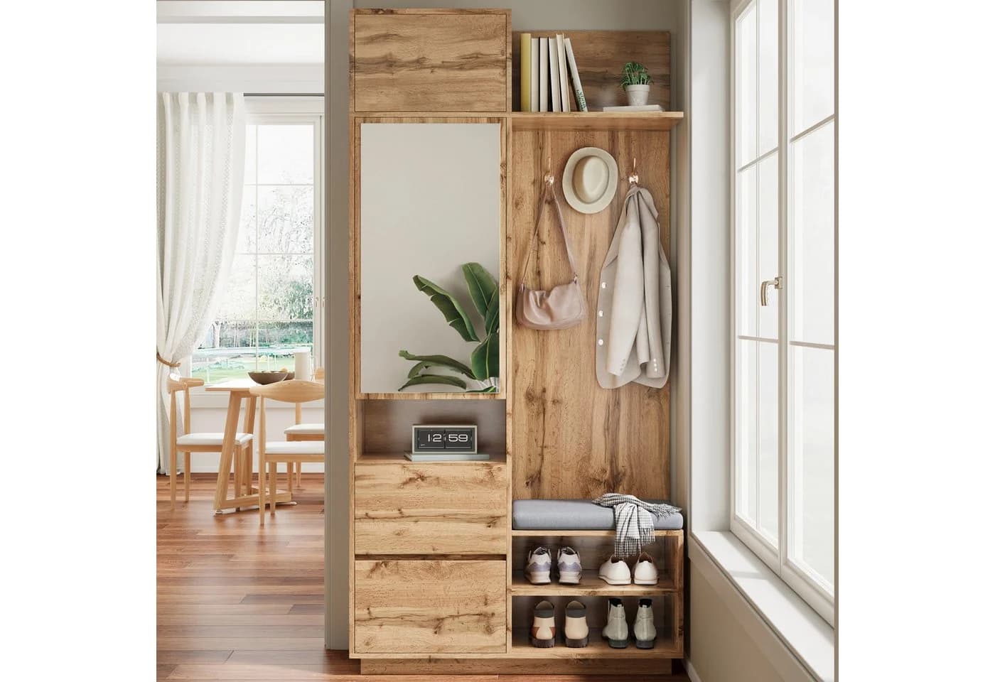 autolock Garderoben-Set Kompaktgarderobe Flurgarderobe mit Spiegel, Sitzbank, Schuhschrank