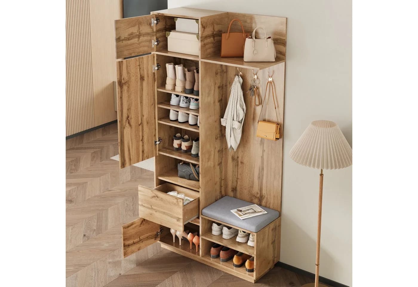 autolock Garderoben-Set Kompaktgarderobe Flurgarderobe mit Spiegel, Sitzbank, Schuhschrank - Bild 3