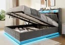 LVHOM Samtbett mit LED, USB-C & Stauraum Grau Bild 2