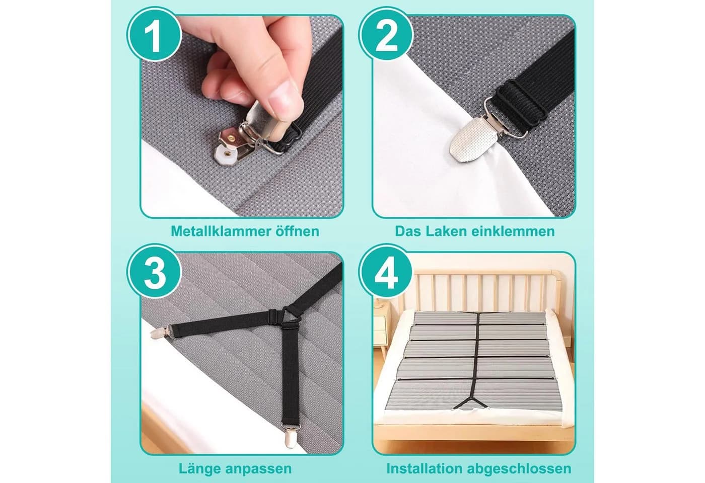 Agger Spannbettlaken Verstellbarer Bettlaken-Spanner Weiß 12 Clips - Bild 3