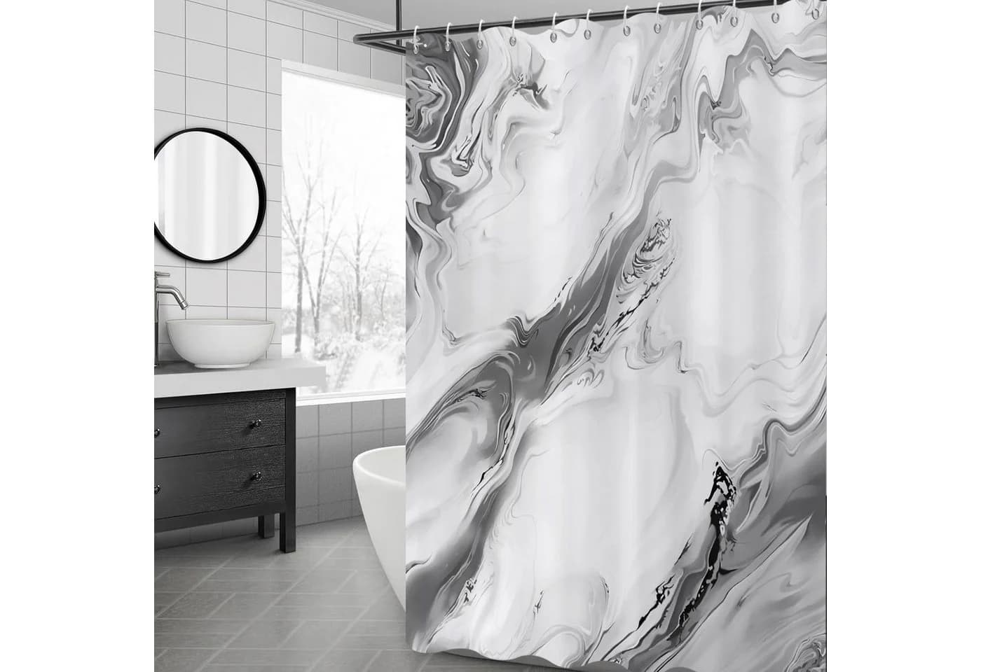 Agger Duschvorhang Modern Grau Abstrakt Marmor Aquarell Design