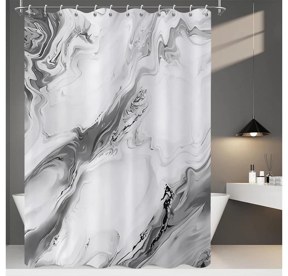Agger Duschvorhang Modern Grau Abstrakt Marmor Aquarell Design - Bild 3