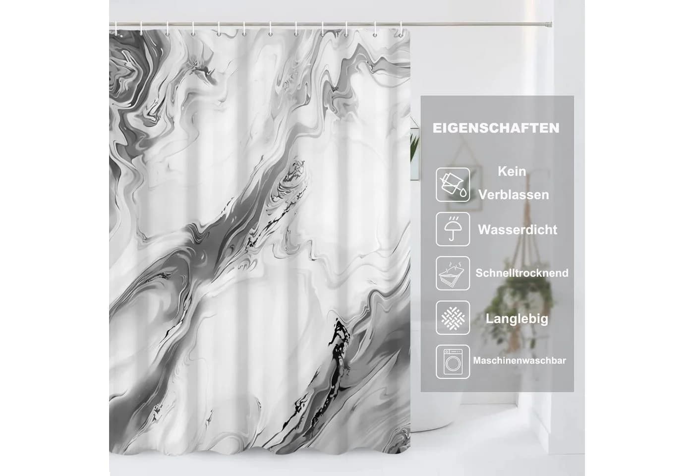Agger Duschvorhang Modern Grau Abstrakt Marmor Aquarell Design - Bild 4
