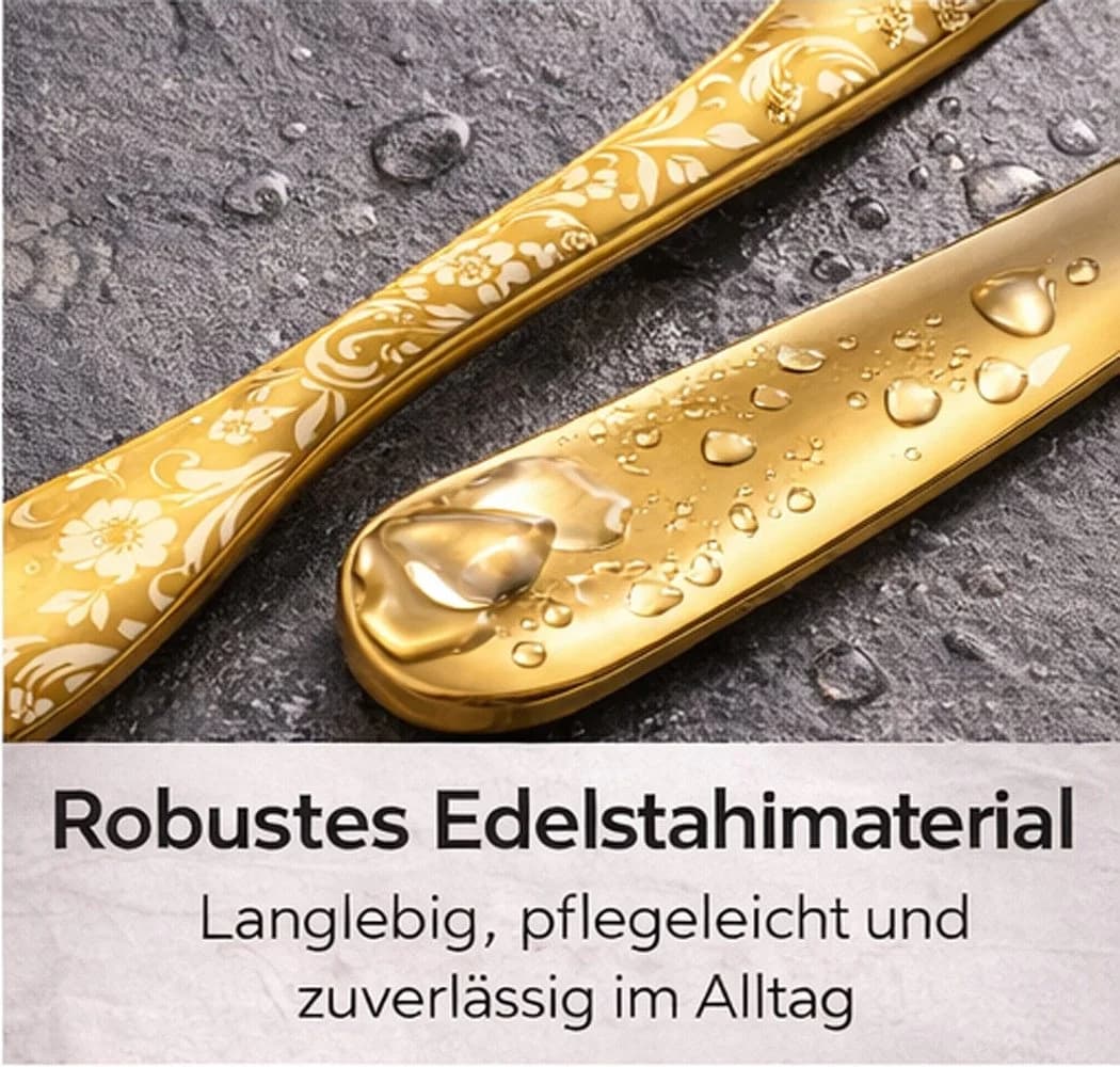 Diwzbyn Besteck-Set 20-tlg. Goldfarben Edelstahl Pfingstrosen-Design - Bild 4