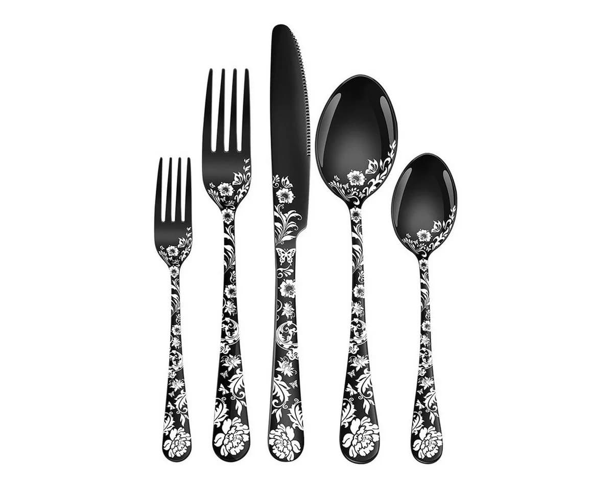 Diwzbyn Besteck-Set 20-tlg. Edelstahl Silber Pfingstrosen-Design - Bild 2