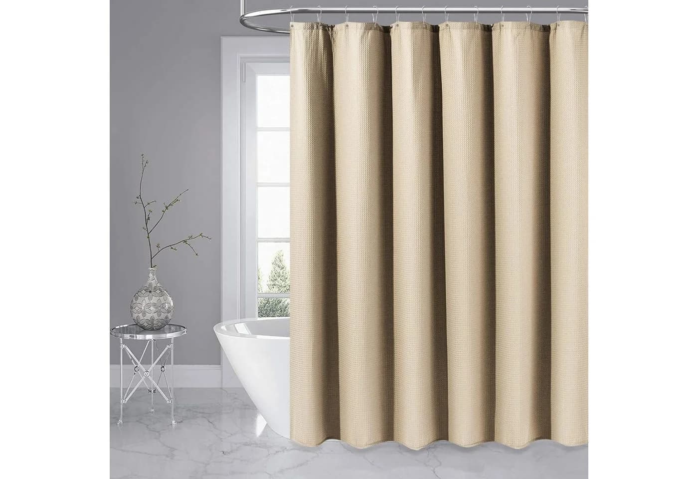 Diwzbyn Duschvorhang Waffelstoff Beige Wasserabweisend 180 cm