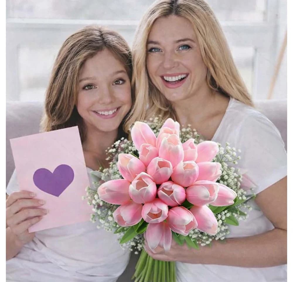 Minicloss Kunstblumenstrauß 10 Stück Künstliche Tulpen Rosa - Bild 5