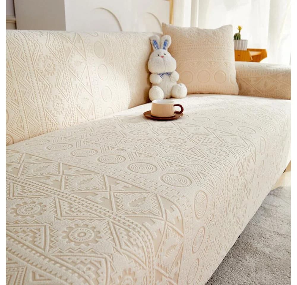 Zaewry Stretch-Sofabezug Beige Elastisch Fleece - Bild 4