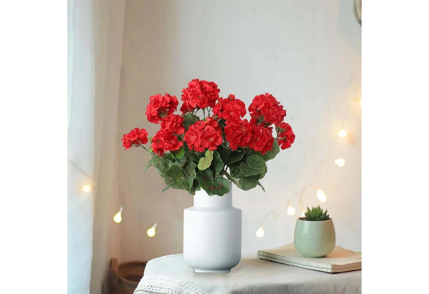 Agger Kunstblumenstrauß 4 Bündel Geranie Rot Seide - Bild 3