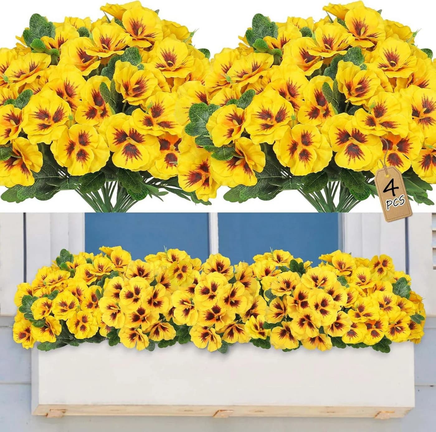 Agger Kunstblumenstrauß 4 Bündel Stiefmütterchen Gelb UV-beständig - Bild 2