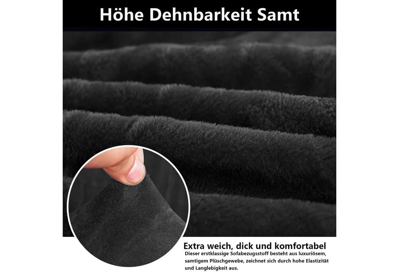 Agger Stretch-Sofabezug Schwarz Samt mit Armlehne - Bild 3