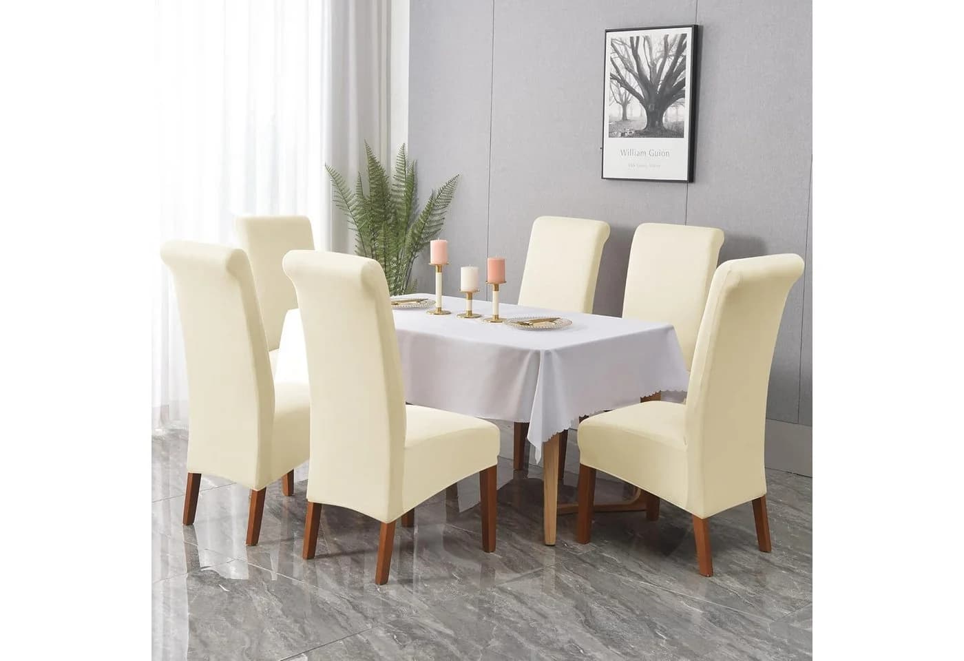 Agger Stuhlhusse Velvet Stretch Beige - Abnehmbar & Waschbar - Bild 4