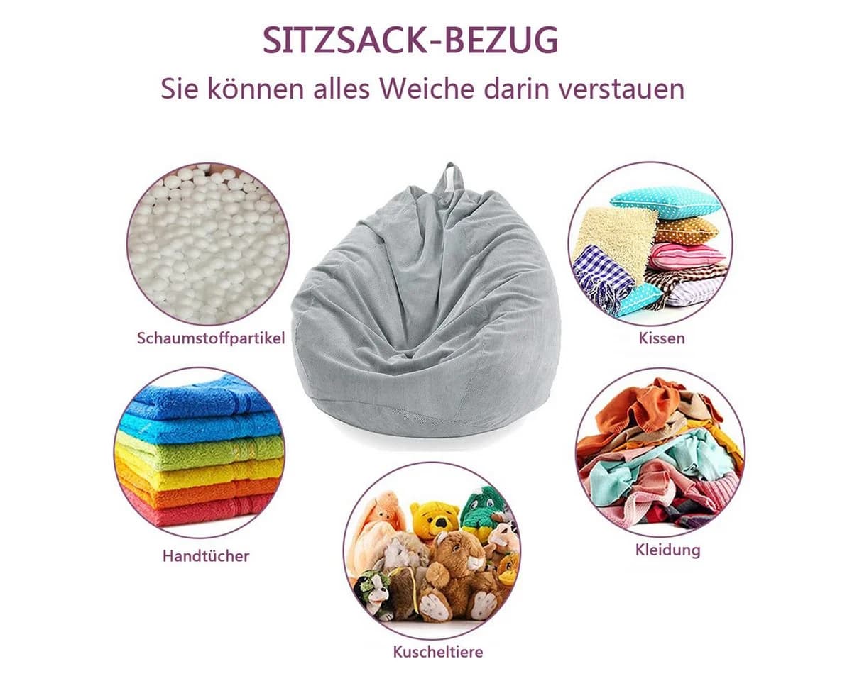 Agger Sitzsackbezug Grau Cord Stoff ohne Füllung - Bild 4