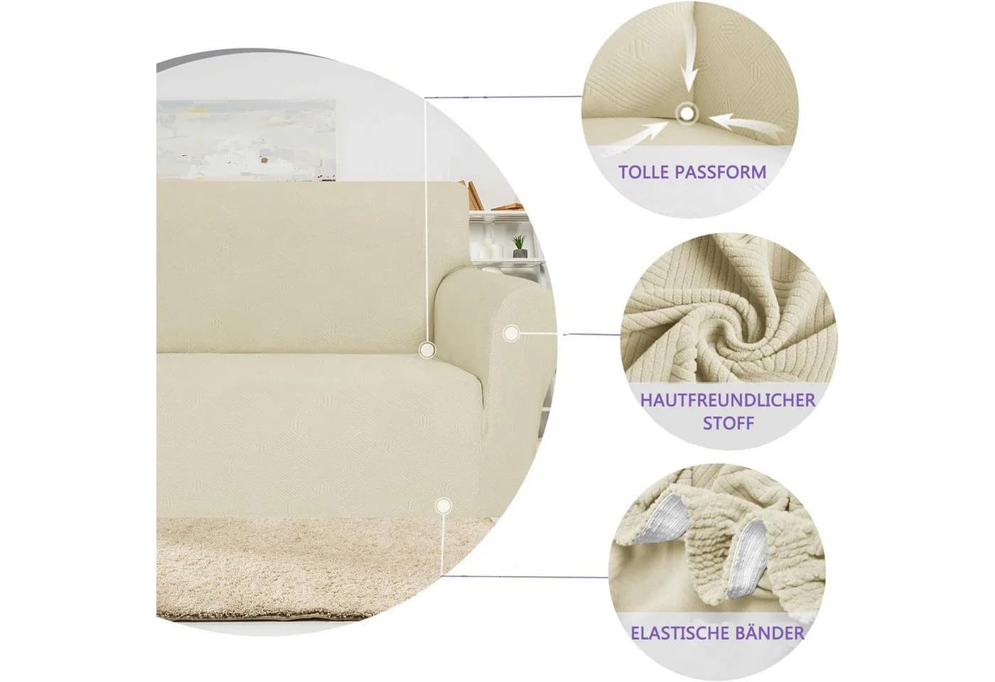 Agger Sofahusse Stretch Sofabezug Beige 1/2/3/4 Sitzer - Bild 5
