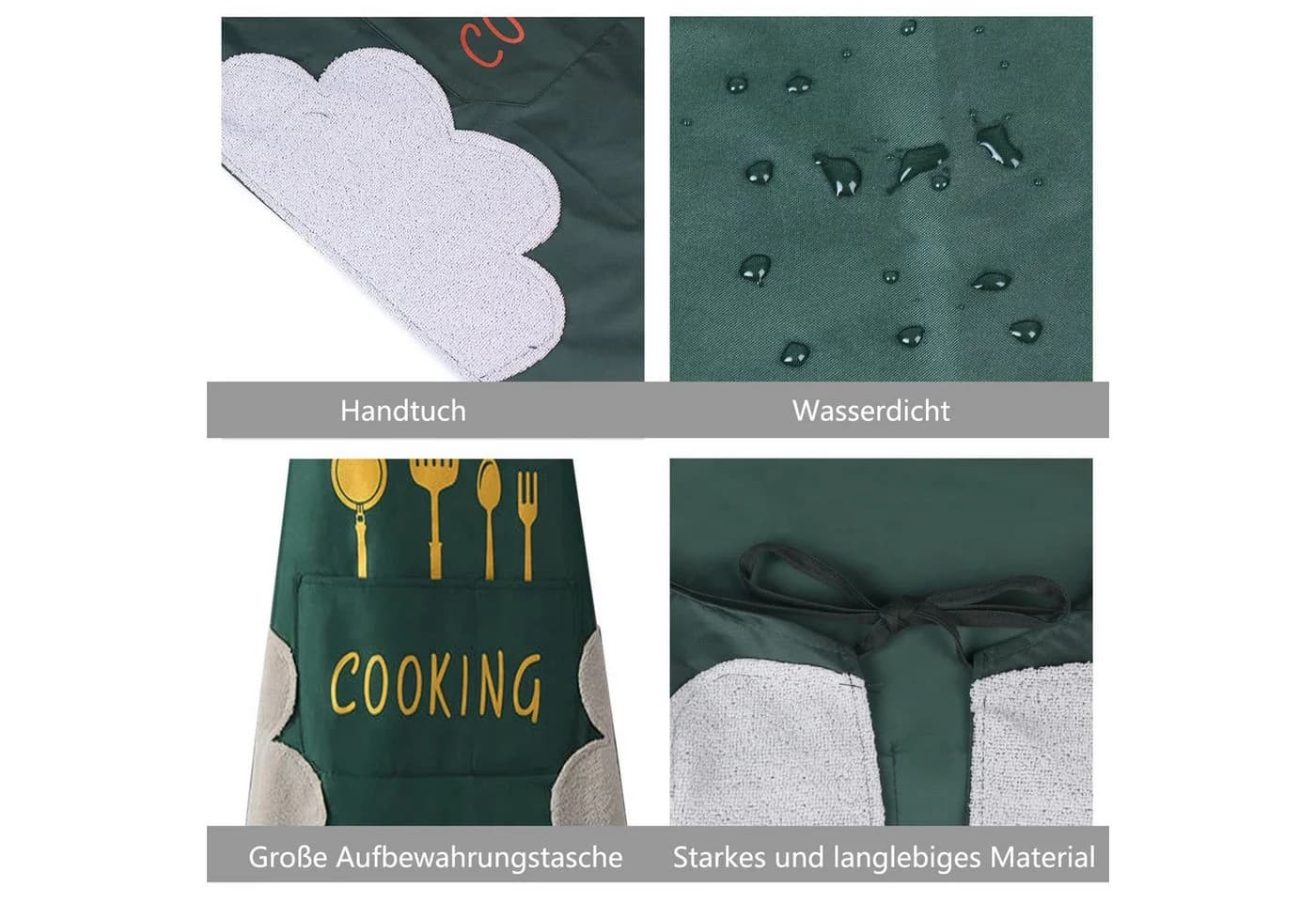 Agger Kochschürze Grün Wasserdicht mit 2 Taschen & Abschwitztücher - Bild 5