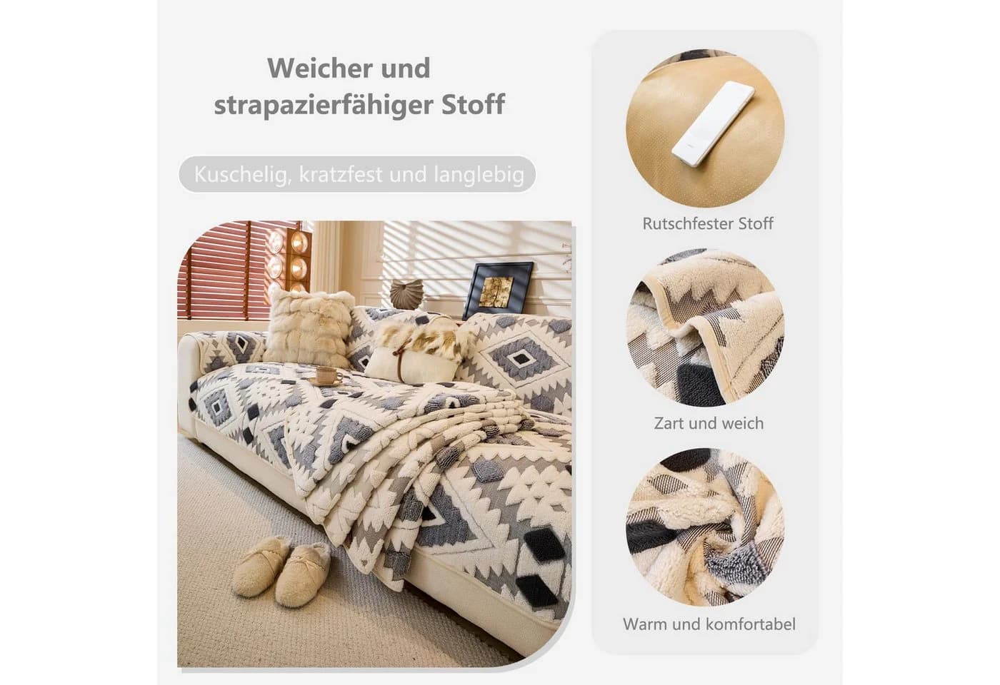 Agger Sofaschoner Weicher Plüsch Sofa Überzug Dunkelgrau - Bild 3