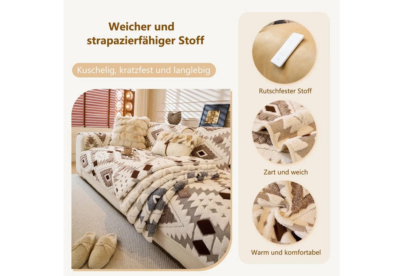 Agger Sofaschoner Weicher Plüsch Sofa Überzug Braun Rutschfest - Bild 3