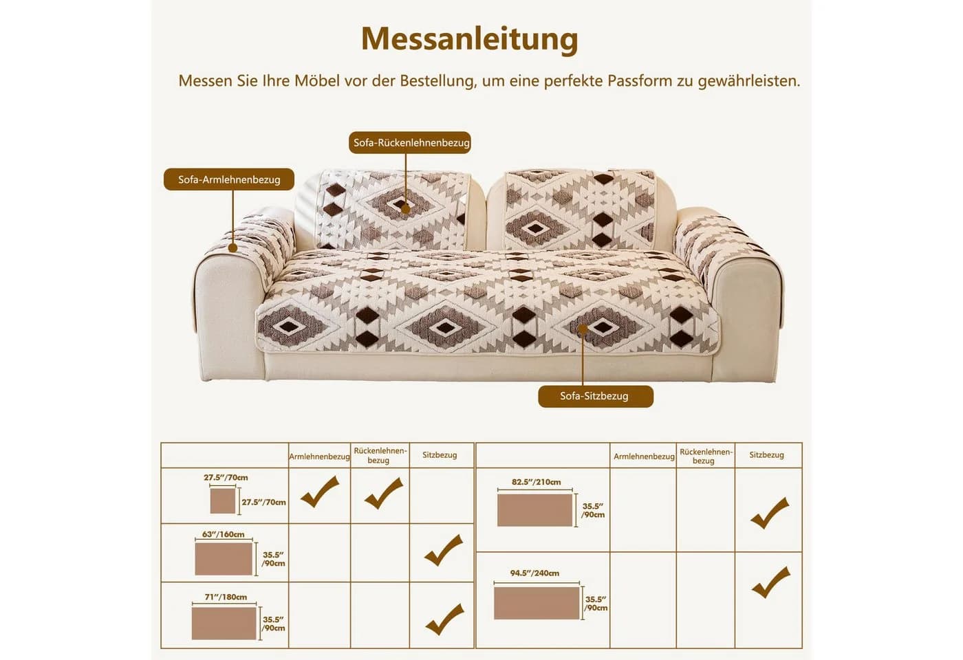 Agger Sofaschoner Weicher Plüsch Sofa Überzug Braun Rutschfest - Bild 4
